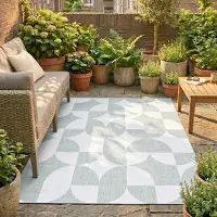 FRAAI Abstrakt utomhusmatta | Groovy Tiles grön hos Volero | 120x170 cm | Polyester | Block | Rektangulär | Plattvävd