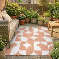 FRAAI Abstrakt utomhusmatta | Groovy Tiles terrakotta | 200x290 cm | Polyester | Block | Rektangulär | Plattvävd