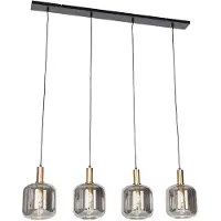 QAZQA Design pendellampa svart med guld och rökglas 4-ljus - Zuzanna