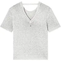 Armani Exchange för kvinnor. XW001895AF21577O1004 Perforerad tröja med beige lurextråd (XS), Casual, Bomull, Kort ärm