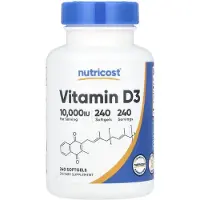 Nutricost Vitamin D3, 250 mcg (10 000 IE), 240 Mjuka kapslar