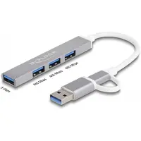 DeLOCK 64214 USB-hubb 4 Port USB-A USB 3.2 Gen1 5 GBit/s med USB-C-kontakt Silver 64214