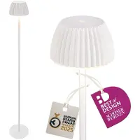 Briloner LED-golvlampa Brilo unplugged Riffle, vit, touchdimmer dimbar, Vitt / opal, Vardagsrum / matsal, Metall