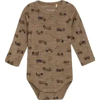CeLaVi Body l/ä - Ull - Kakao Creme m. Traktorer - - 90 - Body L/Ä