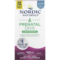 Nordic Naturals , DHA för prenatal användning, 500 mg, 60 mjuka kapslar (250 mg per mjuk kapsel)