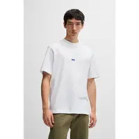 HUGO Ribbed-neck cotton T-shirt with logo badge