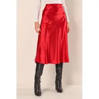 Big Dart Satin A-linjeformad Midiskirt med Elastisk Midja