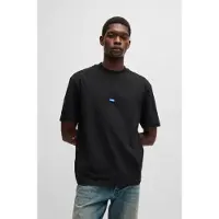 HUGO Ribbed-neck cotton T-shirt with logo badge