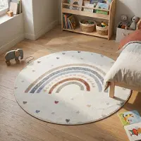 Little Olly Rund tvättbar barnmatta | Ravi Rainbow flerfärgad | Ø 120 cm | Polyester | Figurer/Karaktärer | Rund | Låg lugg