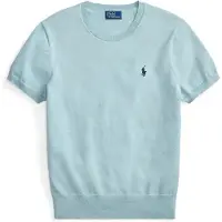Ralph Lauren för kvinnor. 211971872506 Kortärmad tröja med rund halsringning i turkos (L), Casual, Bomull, Kort ärm