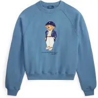 Ralph Lauren för kvinnor. 211B17778001 Lättvikts fleecetröja med blå Polo Bear (M), Casual, Bomull, Lång ärm