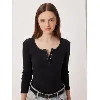 Happiness İstanbul Slim Fit U-halsad långärmad blus
