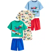 Next Pyjamas kräm / ljusblå / jade / knallröd