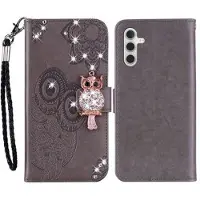 Mtp Products Samsung Galaxy A15 Plånboksfodral med uggla och strass - Grå