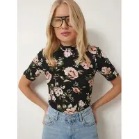 Happiness İstanbul Blus med halvpolo och blommönster