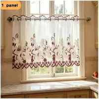 Fanda 1 st Broderad Blommig Kort Gardinpanel, Fransk Romantisk Stil Liten Fönstergardin/Avdelare Lämplig För Vardagsrum 1pcW140xL45cm flerfärgad