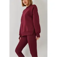 Bianco Texturerad Stickad Capri Aktivset med Rundhals