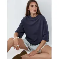 Busem Oversized Ribbad Croppad Blus med Rund Halsringning
