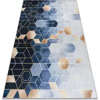 Rugsx ANDRE 1216 tvättmatta Kub, geometrisk halkskydd - blå 80x150 cm