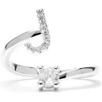 Luxenter Ring - - Alfabet Bokstav J - Justerbar storlek - Rodiumpläterad - Silverfärgad zirkonia vit