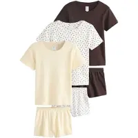 Next Kort pyjamas ecru / mörkbrun / pastellgul