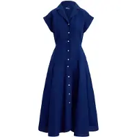 Ralph Lauren för kvinnor. 211B22538002 Skjortklänning i linne med kort ärm marinblå (40), Casual, Lino