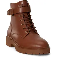 Ralph Lauren för kvinnor. 802P12046002 Ankelboots Allyson i läder med rem i brunt (41), Hud, Beige, 1 till 3 cm, Ingen, Casual