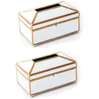Semoic 2X Luxury European Style Practical Mirror Glass Tissue Box Waterproof Paper Towel Holder Dressing Table Tray Decor - M
