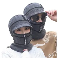 INF Balaclava - Stickad Ansiktsmask med Dragkedja och Mössa Grå