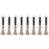 Semoic 8X Closet Art Farmhouse Rustic Wood Bead Garland Home Decor Hanging Drawer Knob Pendant Door Handle with Tassels