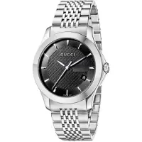 Gucci G-Timeless YA126402 herrklocka med svart urtavla och silverarmband