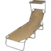 vidaXL Hopfällbar solsäng med tak stål taupe