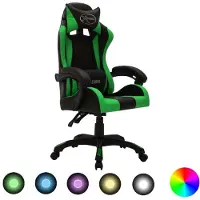 vidaXL Gamingstol med RGB LED, grön och svart, konstläder