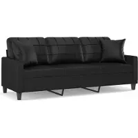 vidaXL 3-sitssoffa med prydnadskuddar svart 180 cm konstläder