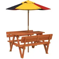 vidaXL Picknickbord med parasoll för 4 barn massivt granträ