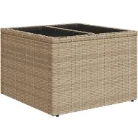 vidaXL Trädgårdsbord med Glasbordsskiva, Beige 55x55x37 cm, Rotting PE