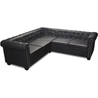 vidaXL Hörnsoffa 5-sitsig Chesterfield konstläder svart