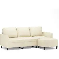vidaXL 3-sitssoffa med fotpall gräddvit 180 cm konstläder