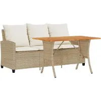 vidaXL Trädgårdssoffa 3-sits med dynor och bord beige konstrotting