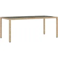 vidaXL Trädgårdsbord med glasskiva beige 190x90x75 cm konstrotting