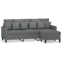 vidaXL 3-sitssoffa med fotpall Mörkgrå 180 cm tyg