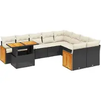 vidaXL Loungegrupp 10 delar med svarta dynor konstrotting