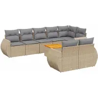 vidaXL Soffgrupp för trädgården med dynor 9 delar beige konstrotting