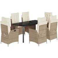 vidaXL Matgrupp för trädgården med dynor 7 delar beige konstrotting