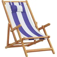 vidaXL Hopfällbar strandstol blå och vit massivt eukalyptusträ och tyg