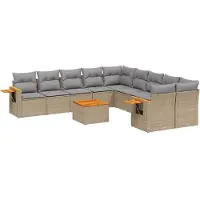 vidaXL Loungegrupp för trädgården m. dynor 11 delar beige konstrotting
