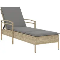 vidaXL Solsäng med dyna beige 63x200x81 cm konstrotting