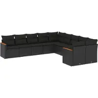 vidaXL Loungegrupp 10 delar med svarta dynor konstrotting