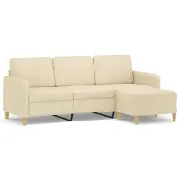 vidaXL 3-sitssoffa med fotpall Gräddvit 180 cm tyg