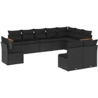 vidaXL Loungegrupp 10 delar med svarta dynor konstrotting